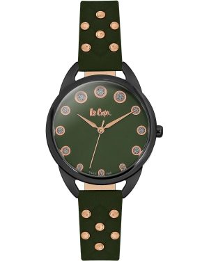 LEE COOPER Ladies Crystals – LC06388.675, Black case with Green Leather Strap
