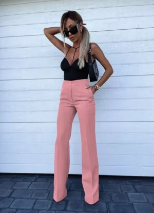 παντελόνι υφασμάτινο ψηλόμεσο με τσέπες – Ροζ