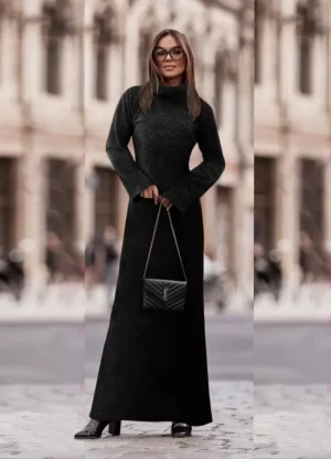 πλεκτό maxi φόρεμα ζιβάγκο – Μαύρο