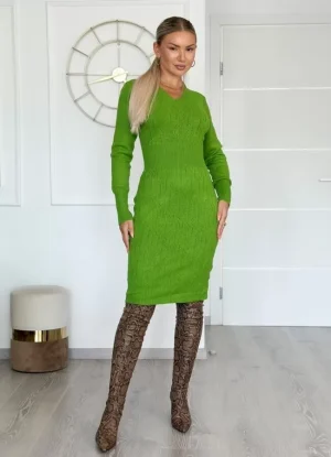 πλεκτό midi ελαστικό φόρεμα V – Πράσινο