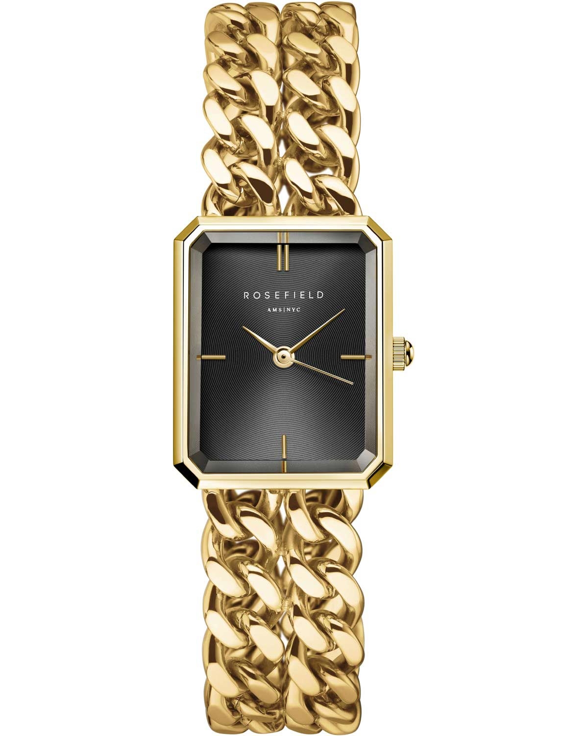 rosefield the octagon xs studio double chain sbgsg o77 gold case with stainless steel bracelet image1