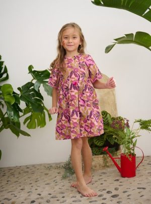 Παιδικό Φόρεμα για Κορίτσια Pink Leaves – ΡΟΖ
