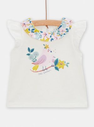 Βρεφική Μπλούζα για Κορίτσια Flower Bird – ΕΚΡΟΥ