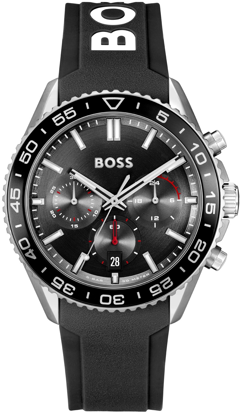 boss admiral chronograph 1514141 grey case with black rubber strap image1