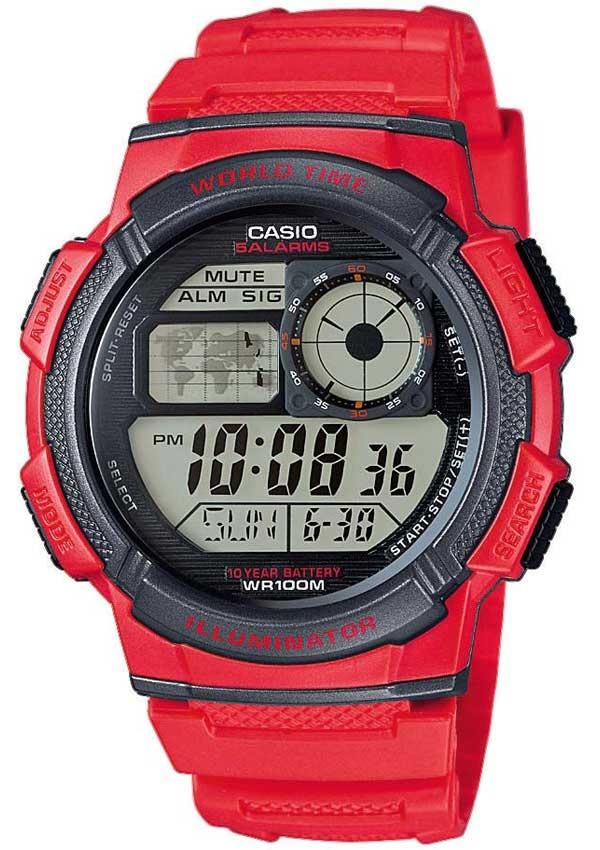 casio collection sport ae 1000w 4avef red case with red rubber strap image1