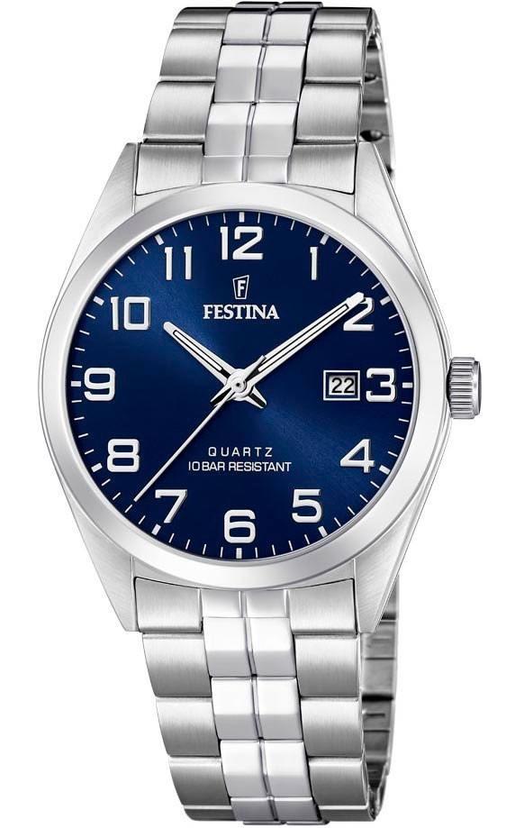 festina classic mens f20437 3 silver case with stainless steel bracelet image1
