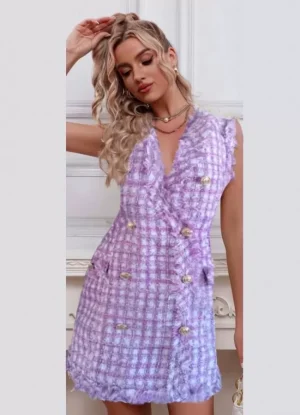 φόρεμα mini αμάνικο κρουαζέ με διακοσμητικά κουμπιά – Λιλά