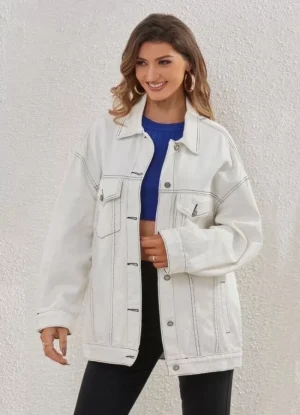 Jean jacket oversize με τσέπες – Λευκό