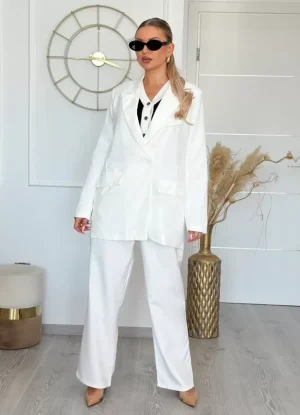 κοστούμι σετ παντελόνι με σακάκι oversize – Λευκό