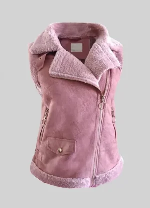 μπουφάν αμάνικο μουτόν με επένδυση γούνας & τσέπες – Ροζ