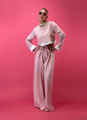 παντελόνα με πιέτες & ζώνη – Ροζ