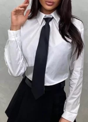 πουκάμισο κοντό με γραβάτα – Λευκό
