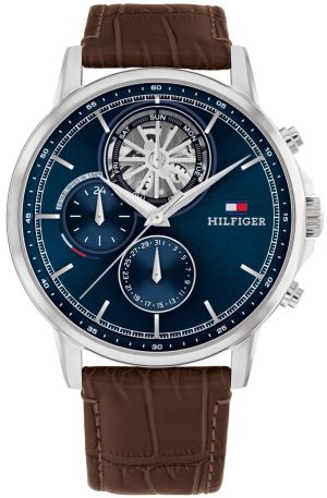 TOMMY HILFIGER Stewart – 1710629, Silver case with Brown Leather Strap