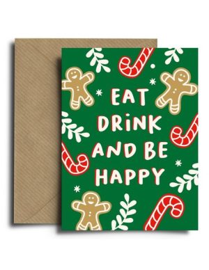 Χριστουγεννιάτικη Ευχετήρια Κάρτα Eat Drink and Be Happy – ΠΟΛΥΧΡΩΜΟ