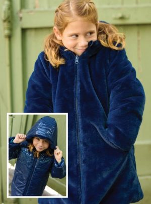 Παιδικό Αδιάβροχο Μπουφάν για Κορίτσια Διπλής Όψης Navy Blue Animal Print – ΜΠΛΕ