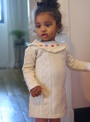 Βρεφικό Μακρυμάνικο Φόρεμα για Κορίτσια Λευκό Πλεκτό – ΛΕΥΚΟ
