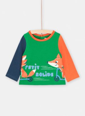 Παιδικό Μακρυμάνικο Μπλουζάκι για Αγόρια Πολύχρωμο Αλεπού – ΠΡΑΣΙΝΟ