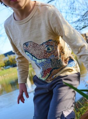 Παιδική Μακρυμάνικη Μπλούζα για Αγόρια Beige Neon Dino – ΚΑΦΕ