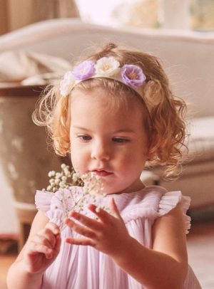 Βρεφική Κορδέλα για Κορίτσια White Purple Flowers – ΛΕΥΚΟ