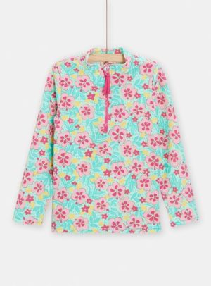 Παιδική Αντηλιακή Μπλούζα Θαλάσσης για Κορίτσια Turquoise Flowers – ΜΠΛΕ