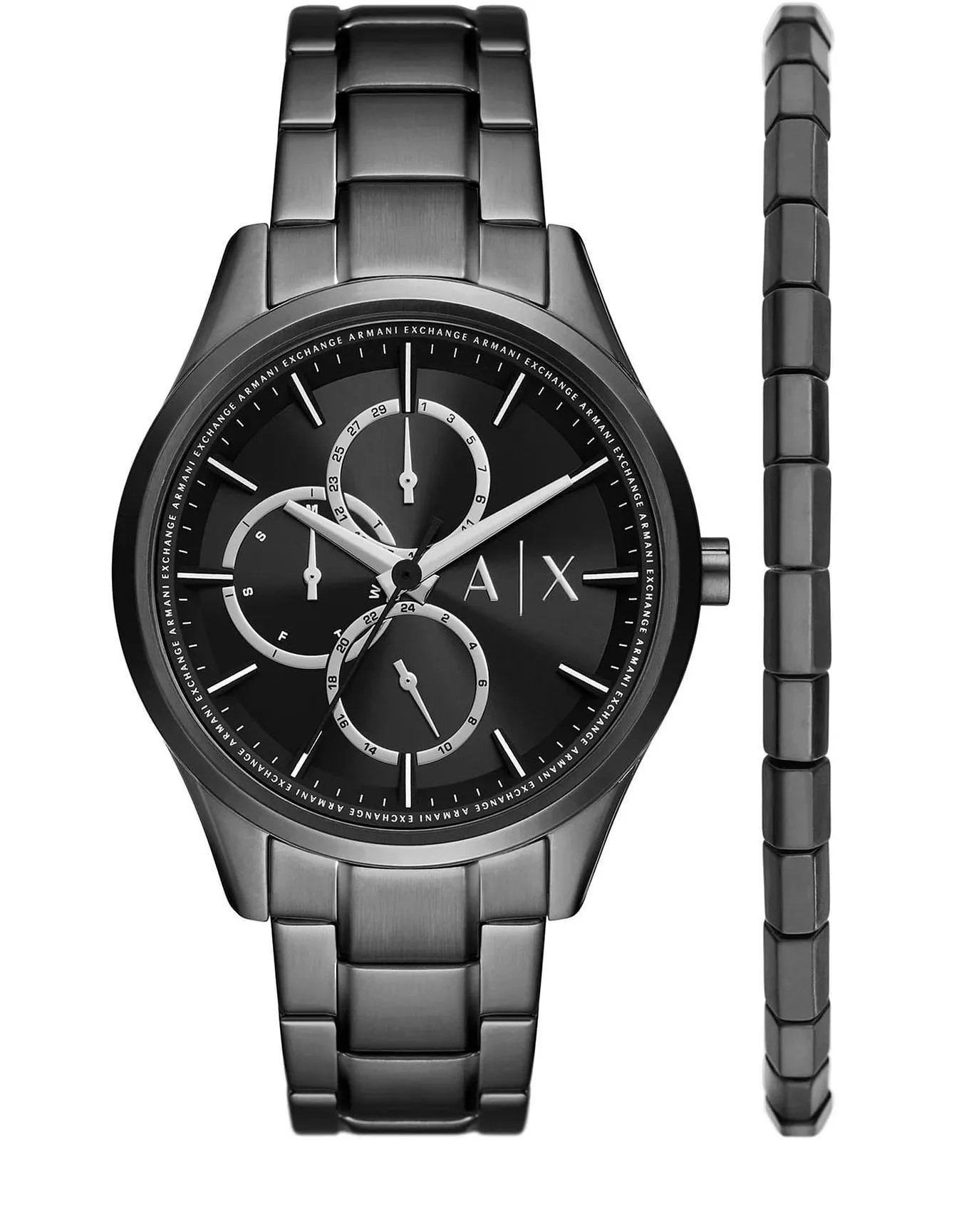 armani exchange dante mens gift set ax7154 black case with stainless steel bracelet image1