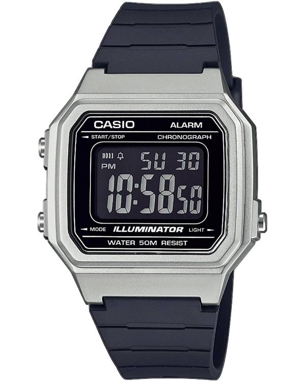 casio collection w 217hm 7bvef silver case with black rubber strap image1