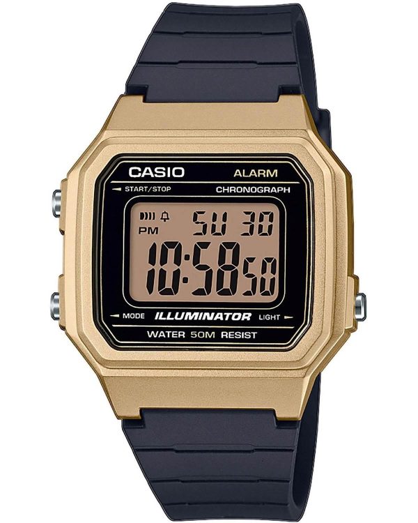 casio collection w 217hm 9avef gold case with black rubber strap image1