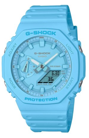 CASIO G-Shock Chronograph – GA-2100-2A2ER Light Blue case with Pink Rubber Strap