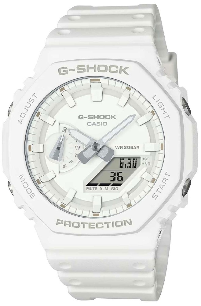 casio g shock chronograph ga 2100 7a7er white case with white rubber strap image1