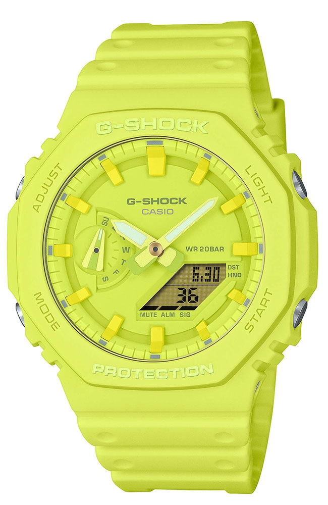 casio g shock chronograph ga 2100 9a9er light green case with light green rubber strap image1