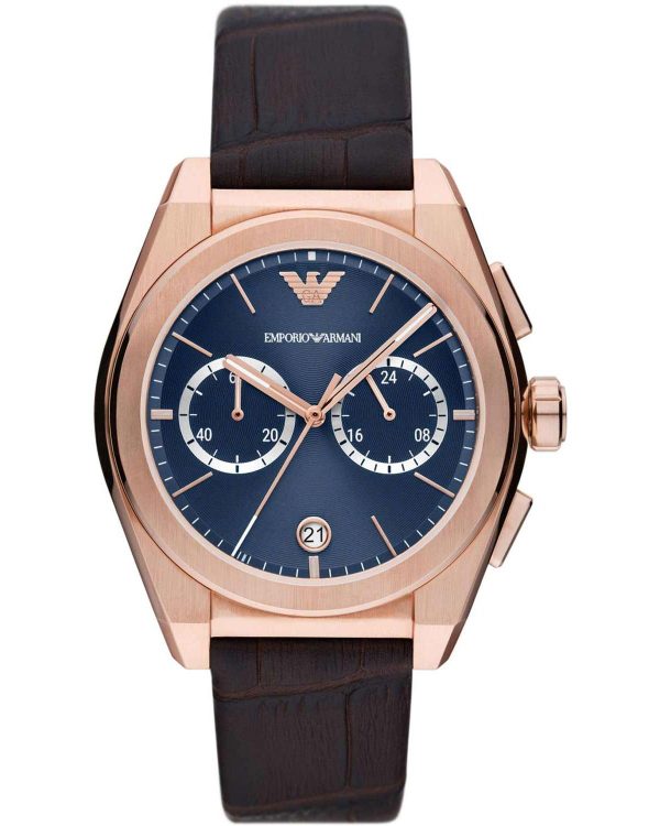 emporio armani federico chronograph ar11563 rose gold case with brown leather strap image1