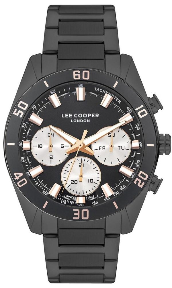 lee cooper men s lc07948 060 black case with stainless steel bracelet image1