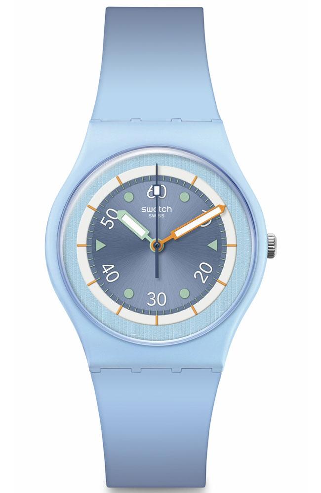 swatch frozen waterfall so31l100 light blue case with light blue rubber strap image1