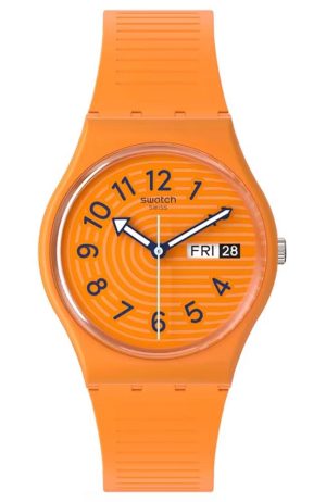 SWATCH Trendy Lines In Sienna – SO28O703, Orange case with Blue Rubber Strap