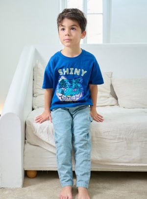 Παιδική Κοντομάνικη Μπλούζα για Αγόρια Blue Shiny Tiger – ΜΠΛΕ