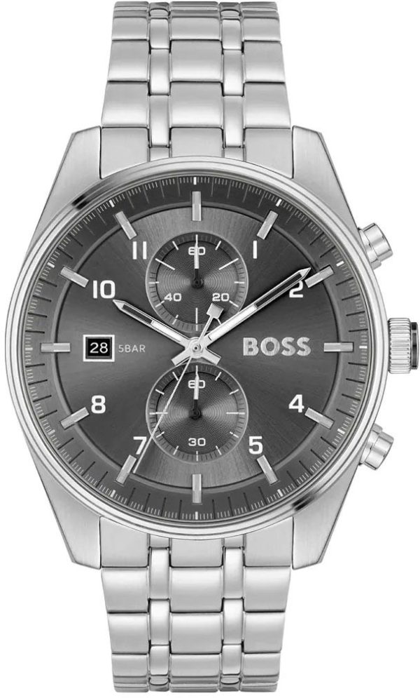 boss skytravel chronograph 1514151 silver case with stainless steel bracelet image1