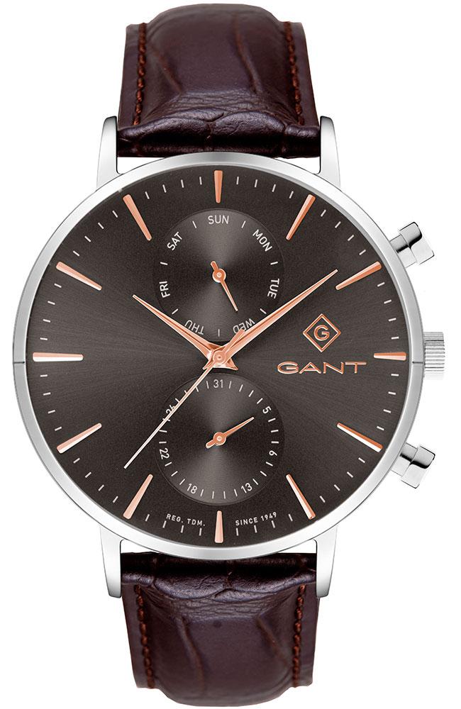 gant park hill iii g121007 silver case with brown leather strap image1