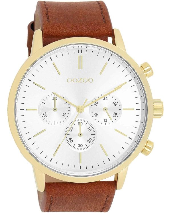oozoo timepieces c11201 gold case with brown leather strap image1