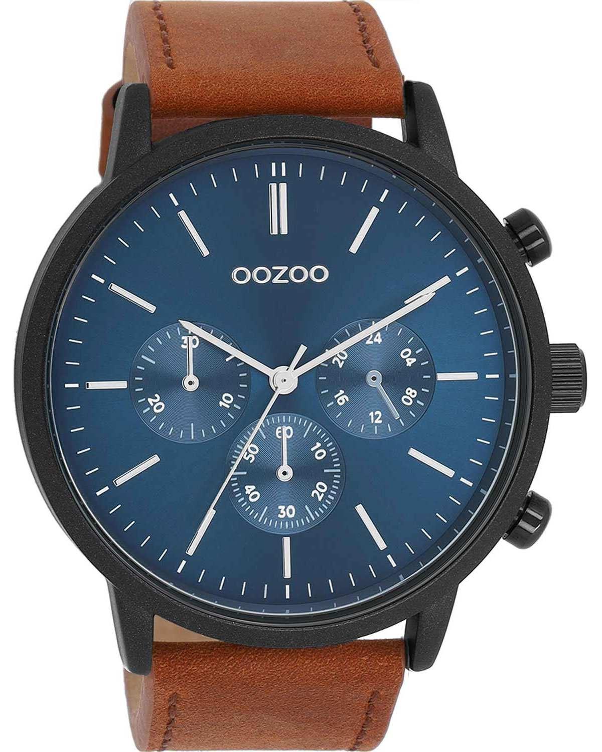 oozoo timepieces c11202 black case with brown leather strap image1