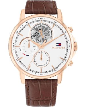 TOMMY HILFIGER Stewart – 1710606, Rose Gold case with Brown Leather Strap